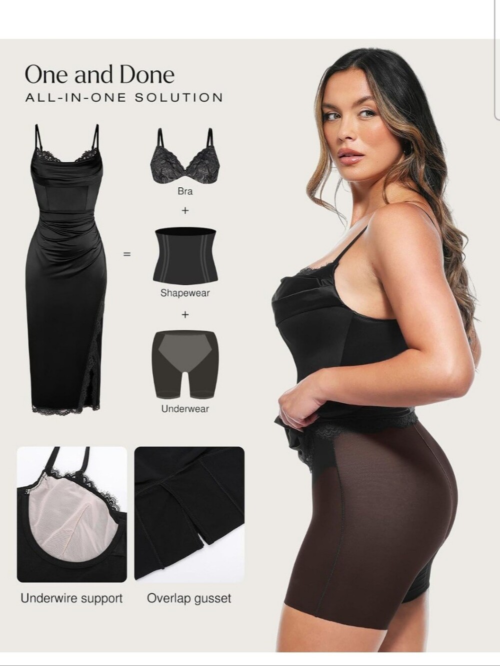 Popilush Women's Black Lace Corset Satin Ruched Cocktail Shapewear Midi Dress XL - Picture 4 of 12